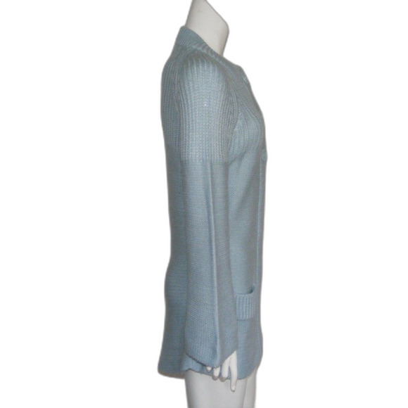Vintage Cardigan Sweater, S, Light Blue, Big buttons, Acrylic, BUFFUMS - Picture 5 of 10